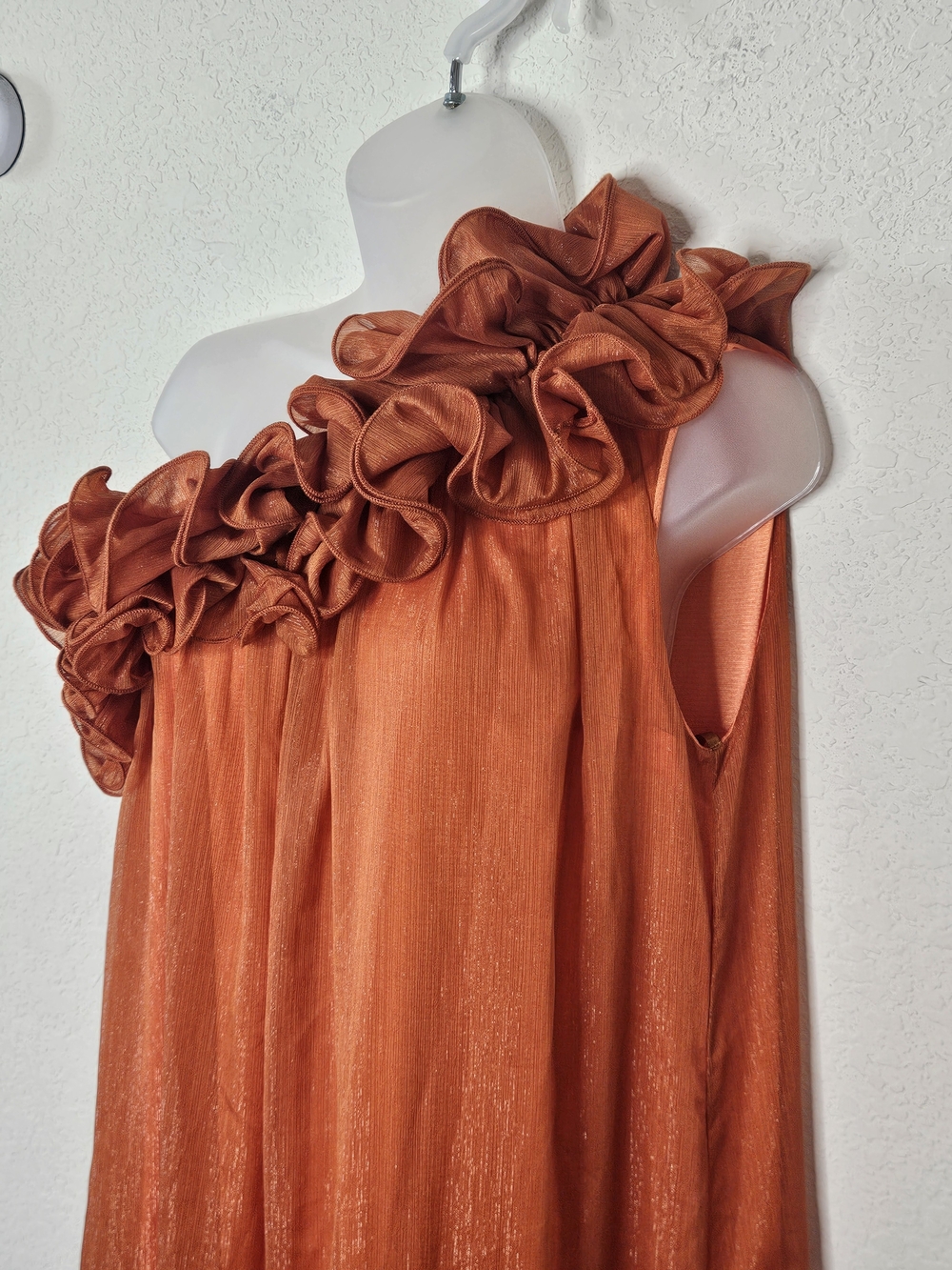 Sunfere Hedda Orange One Shoulder Ruffle Maxi Dress Size S Formal Gown - Picture 9 of 16